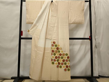 平和屋着物■色留訪問着　駒刺繍　亀甲花文　金彩　正絹　逸品　AABI8451st