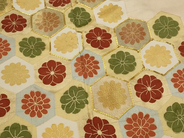 平和屋着物■色留訪問着　駒刺繍　亀甲花文　金彩　正絹　逸品　AABI8451st