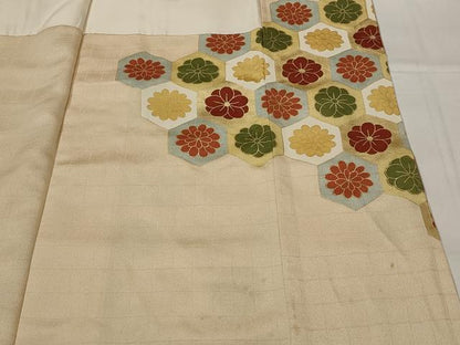 平和屋着物■色留訪問着　駒刺繍　亀甲花文　金彩　正絹　逸品　AABI8451st
