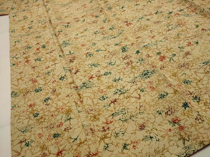 平和屋着物■上質な小紋　型染め　草花文　鬼しぼ縮緬　正絹　逸品　AABI8452st
