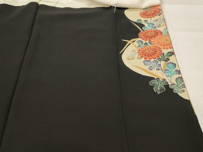 平和屋着物■豪華黒留袖　駒刺繍　草花文　暈し染め　金彩　ロング丈　正絹　逸品　AABI8454st