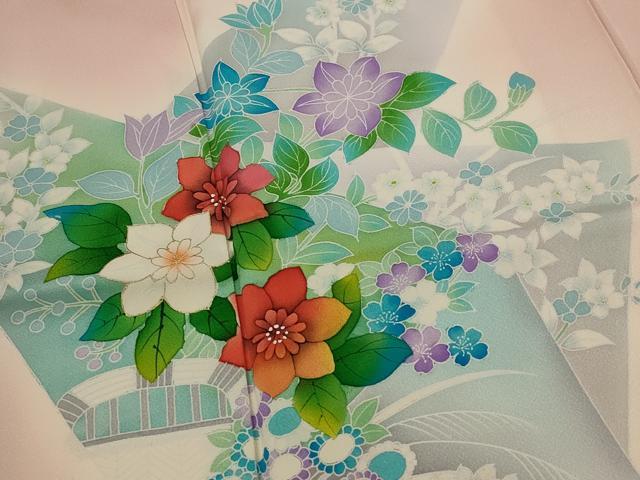 平和屋着物■訪問着　手描き　草花文　暈し染め　正絹　逸品　未使用　AABI8456st