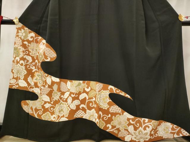 平和屋着物■豪華黒留袖　駒刺繍　更紗花文　金彩　正絹　逸品　AABI8461st