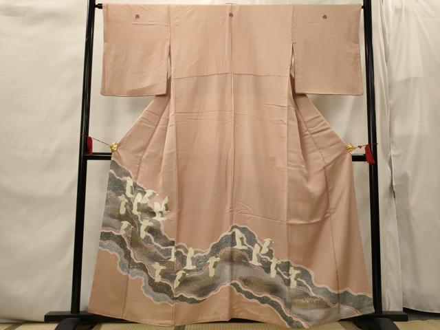 平和屋着物■豪華色留袖　刺繍　飛鶴文　金彩　正絹　逸品　AABI8462st
