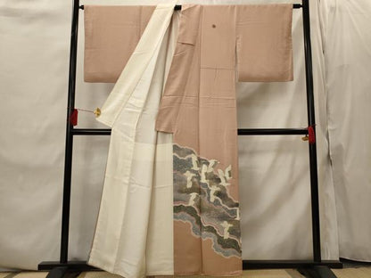 平和屋着物■豪華色留袖　刺繍　飛鶴文　金彩　正絹　逸品　AABI8462st