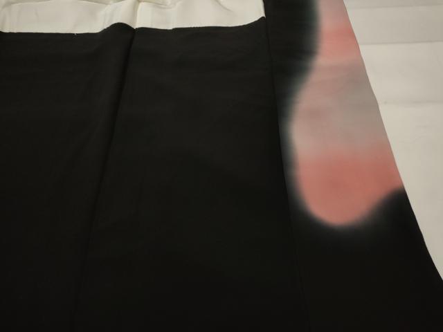 平和屋着物■豪華黒留袖　刺繍　舞扇文　暈し染め　銀彩　正絹　逸品　AABI8468st