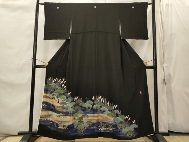 平和屋着物■豪華黒留袖　作家物　飛鶴枝松文　金銀彩　正絹　逸品　AABI8472st