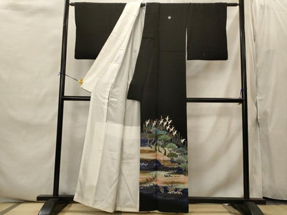 平和屋着物■豪華黒留袖　作家物　飛鶴枝松文　金銀彩　正絹　逸品　AABI8472st