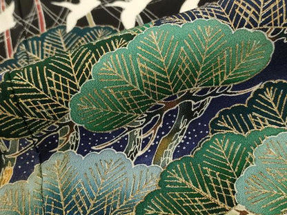 平和屋着物■豪華黒留袖　作家物　飛鶴枝松文　金銀彩　正絹　逸品　AABI8472st