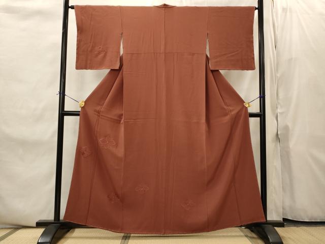平和屋着物■無地絵羽訪問着　舞花地紋　栗皮茶色　正絹　逸品　AABI8478st