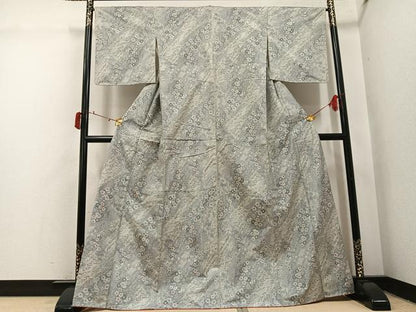 平和屋着物●本場大島紬　白大島　一元7マルキ　総絣　梅　正絹　逸品　未使用　AABI8485ph