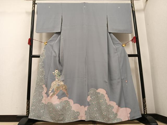 平和屋着物●本加賀友禅作家　斎藤正史　色留袖　童子枝梅群れ鶴文　正絹　逸品　AABI8486ph