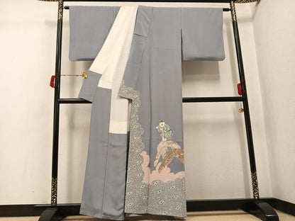平和屋着物●本加賀友禅作家　斎藤正史　色留袖　童子枝梅群れ鶴文　正絹　逸品　AABI8486ph
