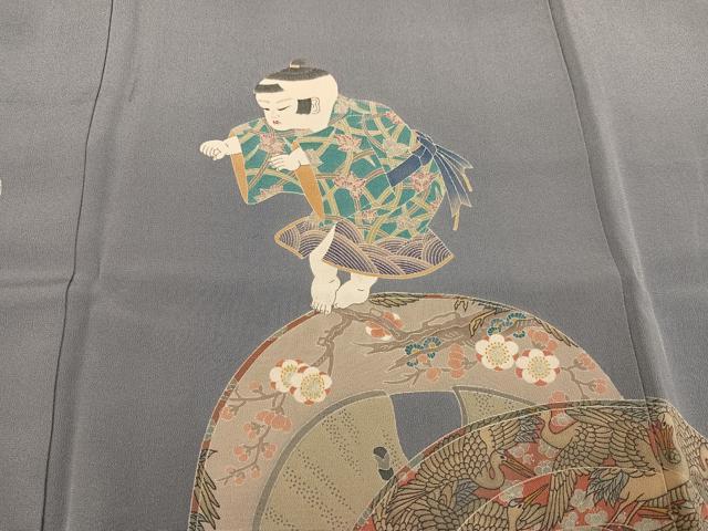 平和屋着物●本加賀友禅作家　斎藤正史　色留袖　童子枝梅群れ鶴文　正絹　逸品　AABI8486ph