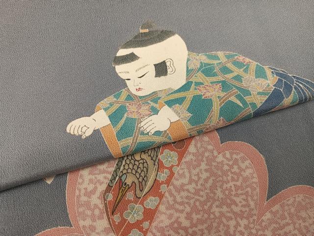 平和屋着物●本加賀友禅作家　斎藤正史　色留袖　童子枝梅群れ鶴文　正絹　逸品　AABI8486ph