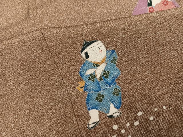平和屋着物●訪問着　作家物　手描き　童子　鬼しぼ縮緬　正絹　逸品　AABI8487ph