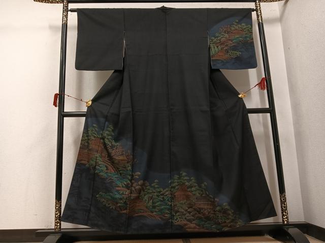 平和屋着物●本場大島紬　訪問着　松竹梅渡り橋風景文　正絹　逸品　AABI8493ph