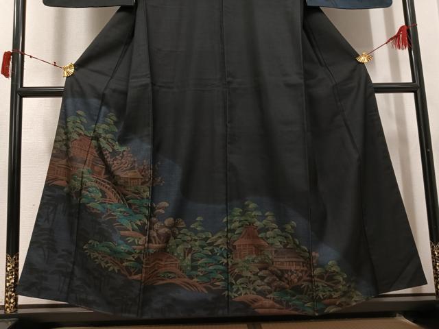 平和屋着物●本場大島紬　訪問着　松竹梅渡り橋風景文　正絹　逸品　AABI8493ph