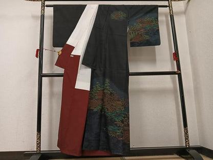 平和屋着物●本場大島紬　訪問着　松竹梅渡り橋風景文　正絹　逸品　AABI8493ph