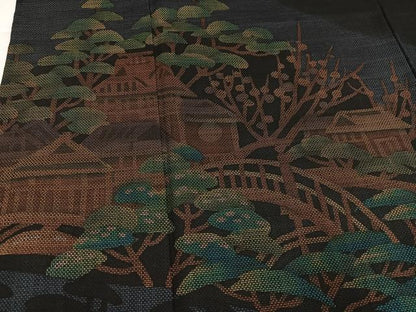 平和屋着物●本場大島紬　訪問着　松竹梅渡り橋風景文　正絹　逸品　AABI8493ph