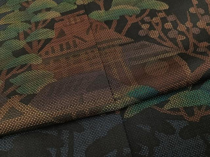平和屋着物●本場大島紬　訪問着　松竹梅渡り橋風景文　正絹　逸品　AABI8493ph