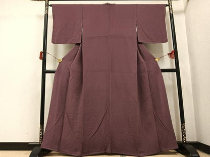 平和屋着物●上質な色無地　赤褐色　鬼しぼ縮緬　正絹　逸品　AABI8495ph