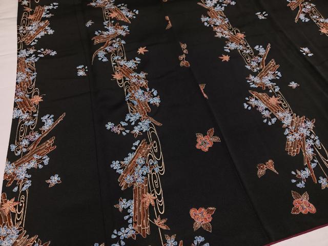 平和屋着物●上質な小紋　花筏文　黒地　金彩　正絹　逸品　AABI8496ph