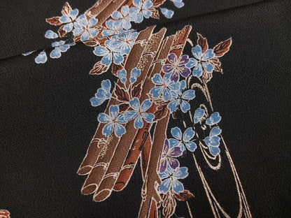 平和屋着物●上質な小紋　花筏文　黒地　金彩　正絹　逸品　AABI8496ph
