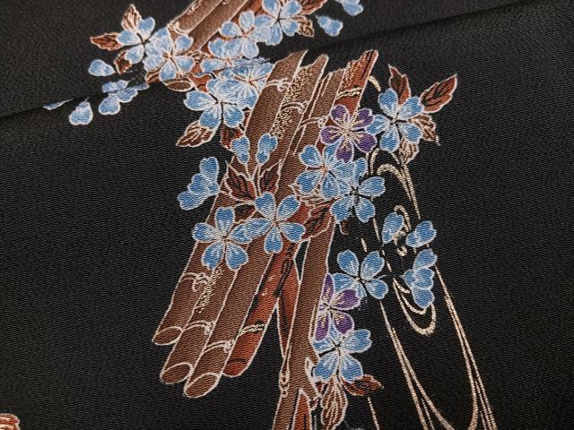平和屋着物●上質な小紋　花筏文　黒地　金彩　正絹　逸品　AABI8496ph