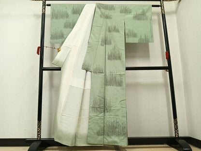 平和屋着物●訪問着　紬地　草木文　正絹　逸品　AABI8497ph