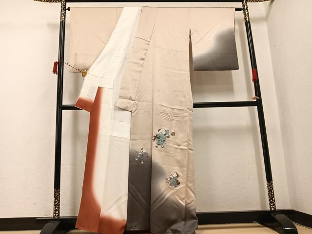 平和屋着物●訪問着　刺繍　童子　暈し染め　正絹　逸品　AABI8498ph
