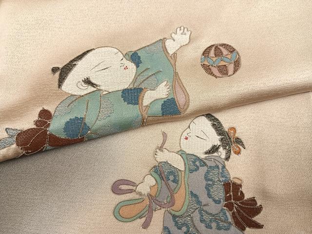 平和屋着物●訪問着　刺繍　童子　暈し染め　正絹　逸品　AABI8498ph