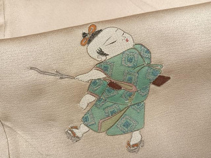 平和屋着物●訪問着　刺繍　童子　暈し染め　正絹　逸品　AABI8498ph