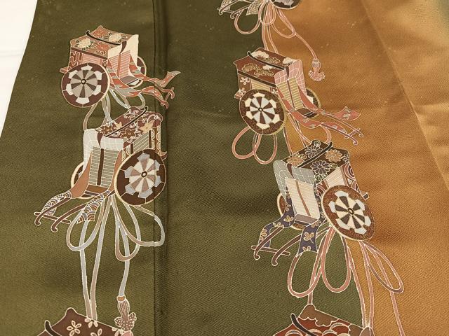 平和屋着物●訪問着　御所車地紙草花文　暈し染め　金彩　正絹　逸品　AABI8499ph