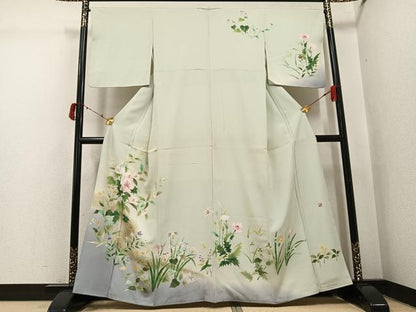 平和屋着物●訪問着　作家物　手描き　草花文　暈し染め　銀彩　正絹　逸品　AABI8500ph