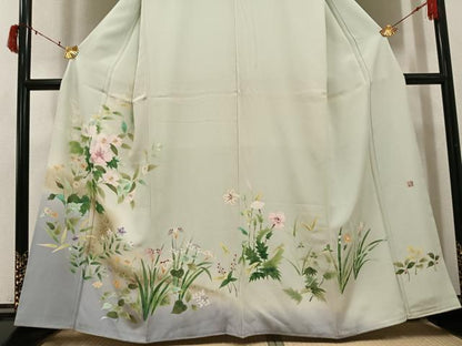平和屋着物●訪問着　作家物　手描き　草花文　暈し染め　銀彩　正絹　逸品　AABI8500ph
