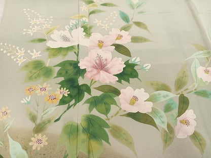 平和屋着物●訪問着　作家物　手描き　草花文　暈し染め　銀彩　正絹　逸品　AABI8500ph