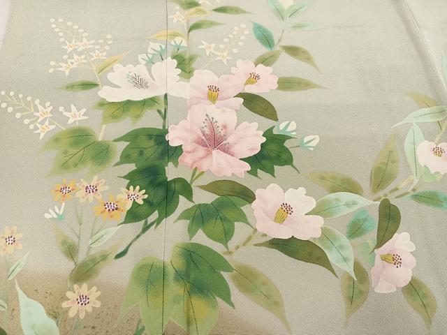 平和屋着物●訪問着　作家物　手描き　草花文　暈し染め　銀彩　正絹　逸品　AABI8500ph