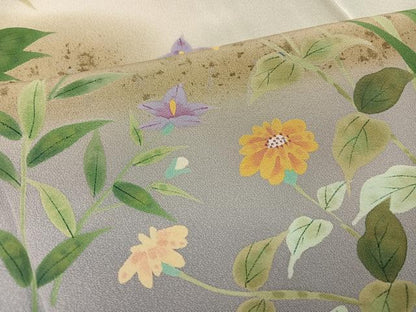 平和屋着物●訪問着　作家物　手描き　草花文　暈し染め　銀彩　正絹　逸品　AABI8500ph