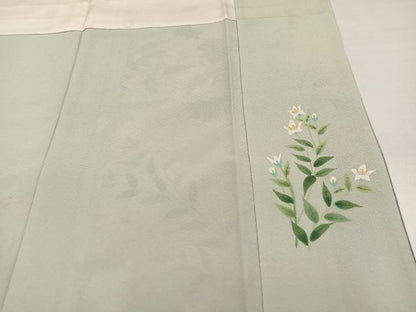 平和屋着物●訪問着　作家物　手描き　草花文　暈し染め　銀彩　正絹　逸品　AABI8500ph