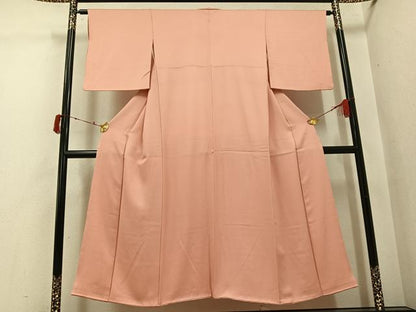 平和屋着物●上質な色無地　鱗地紋　一斤染色　正絹　逸品　AABI8501ph