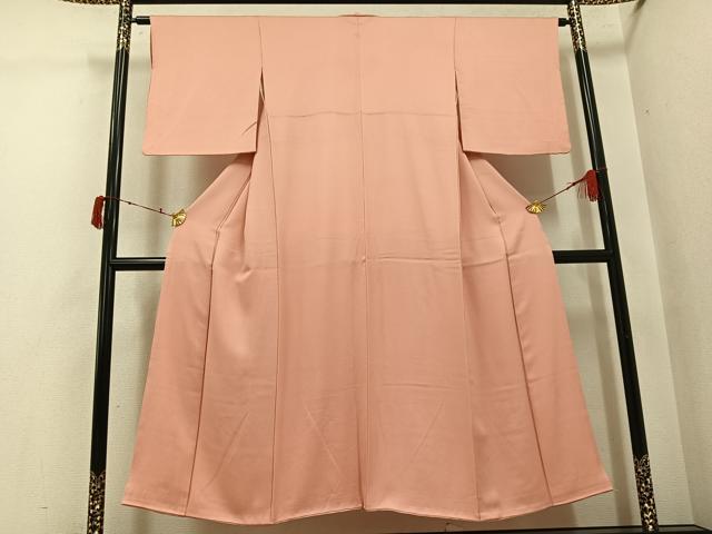 平和屋着物●上質な色無地　鱗地紋　一斤染色　正絹　逸品　AABI8501ph