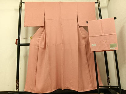 平和屋着物●上質な色無地　寿光織　草木染　花地紋　宍色　反端付き　正絹　逸品　AABI8502ph