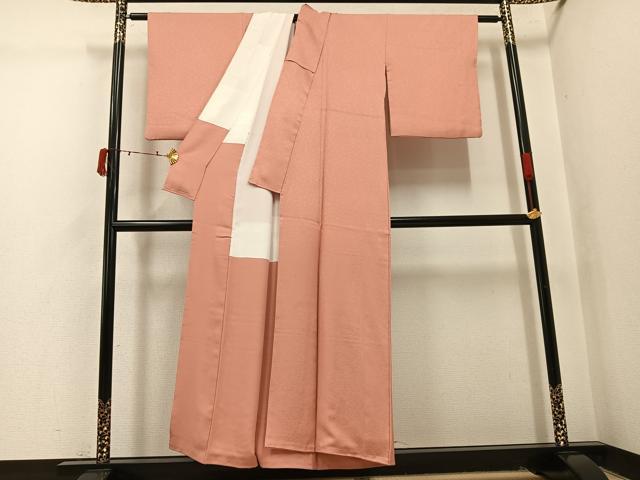 平和屋着物●上質な色無地　寿光織　草木染　花地紋　宍色　反端付き　正絹　逸品　AABI8502ph