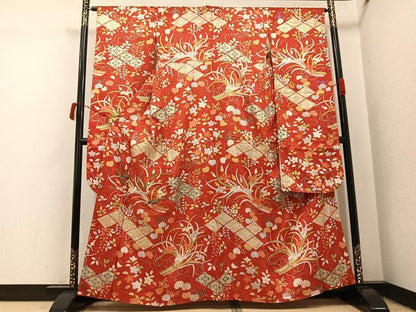 平和屋着物●豪華振袖　駒刺繍　草花文　松坂屋扱い　金彩　正絹　逸品　AABI8504ph