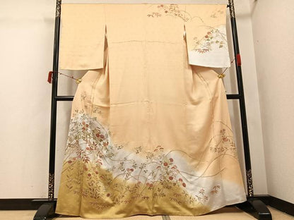 平和屋着物●訪問着　草花文　暈し染め　金銀彩　やまと誂製　正絹　逸品　未使用　AABI8505ph