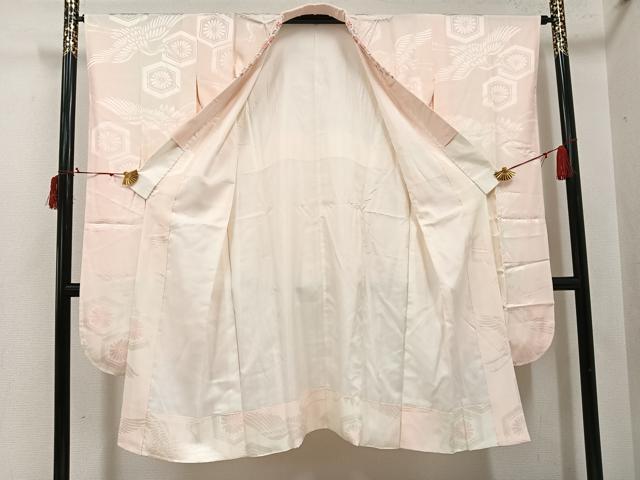 平和屋着物●振袖用長襦袢　袷　群れ鶴亀甲花地紋　暈し染め　半衿刺繍　正絹　逸品　AABI8508ph