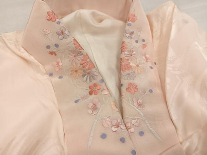 平和屋着物●振袖用長襦袢　袷　群れ鶴亀甲花地紋　暈し染め　半衿刺繍　正絹　逸品　AABI8508ph