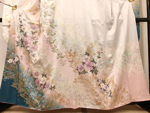 平和屋着物●豪華振袖　草花文　暈し染め　金彩　鈴乃屋扱い　正絹　逸品　AABI8511ph