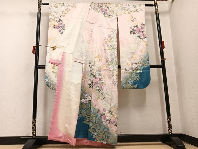 平和屋着物●豪華振袖　草花文　暈し染め　金彩　鈴乃屋扱い　正絹　逸品　AABI8511ph